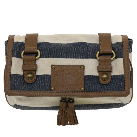 BURBERRY Blue Label Shoulder Bag Canvas White Navy Auth bs7490 - Picture 2 of 16